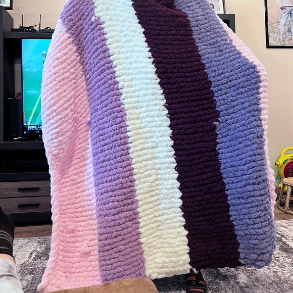 Plush Striped Throw Blanket - Purple Pink and White